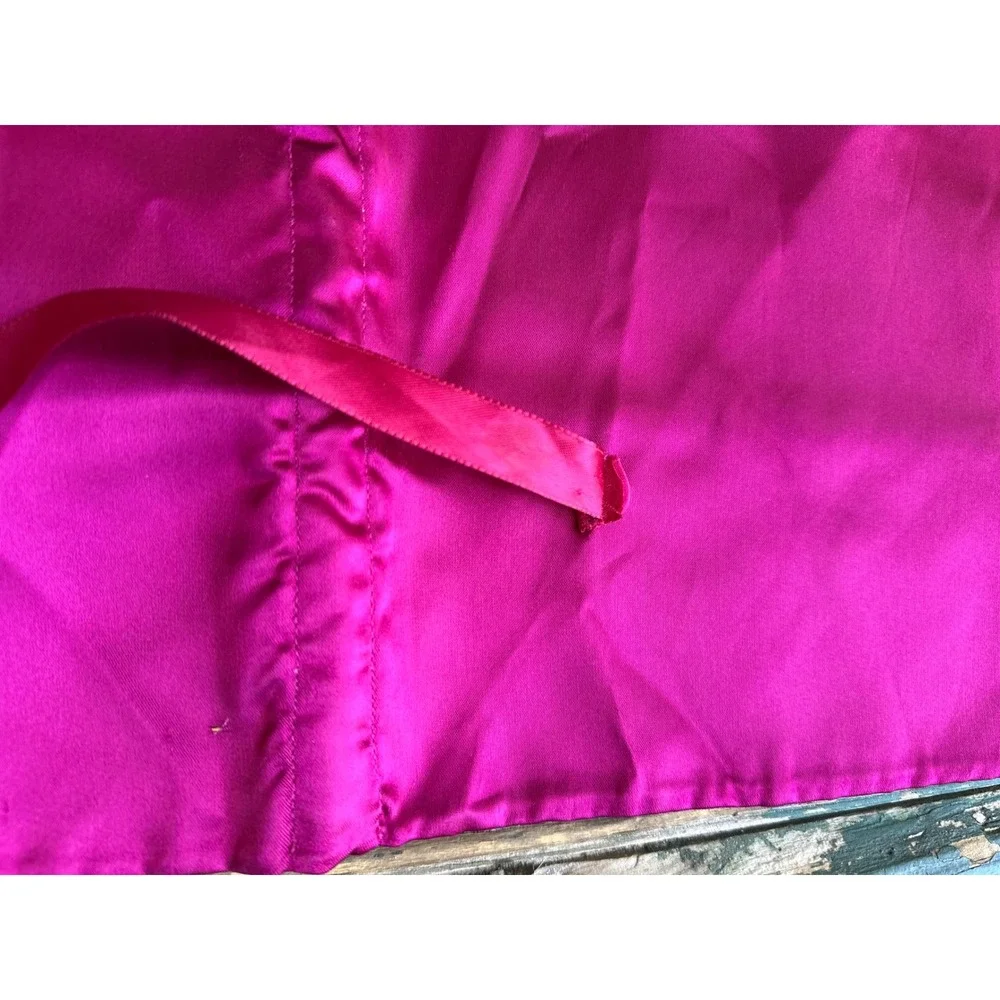 Vintage Fuchsia Satin Jewelry Roll Travel Organizer Floral Lace Heart Charm Pink